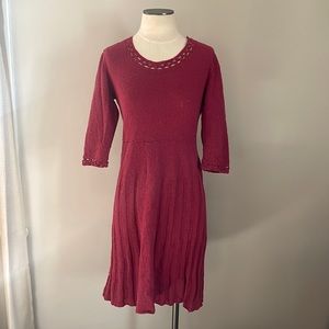 AS-IS Vintage 1940’s Forties Magenta Boucle Wool Knit Long Sleeve Sweater Dress